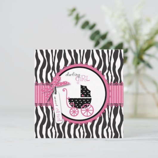 Zebraprint & Babywagentje Baby Shower Kaart (Staand voorkant)