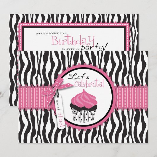 Zebraprint & Cupcake Verjaardag (Voorkant / Achterkant)