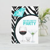 Zebraprint & diamanten vrijgezellenfeest kaart (Staand voorkant)