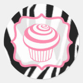 Zebraprint en roze cupcake Sticker (Voorkant)