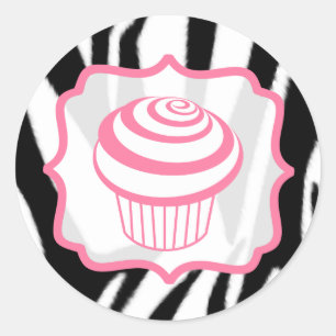 Zebraprint en roze cupcake Sticker