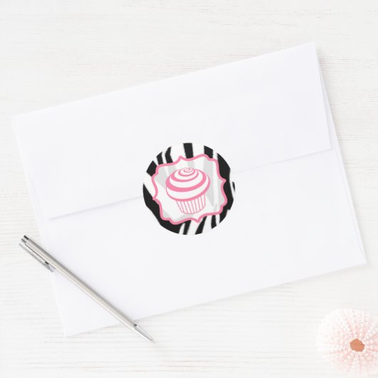 Zebraprint en roze cupcake Sticker (Envelop)