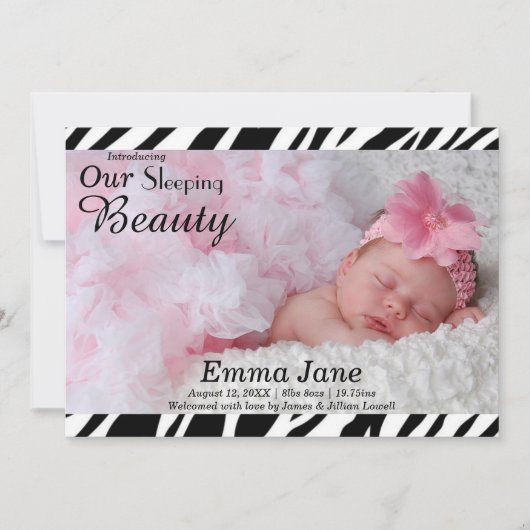 Zebraprint-foto - geboorteaankondiging aankondiging (Voorkant)