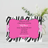 Zebraprint hotroze babyshower uitnodigingen (Staand voorkant)