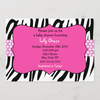 Zebraprint hotroze babyshower uitnodigingen