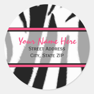 Zebraprint met roze Adresetiketten Ronde Sticker