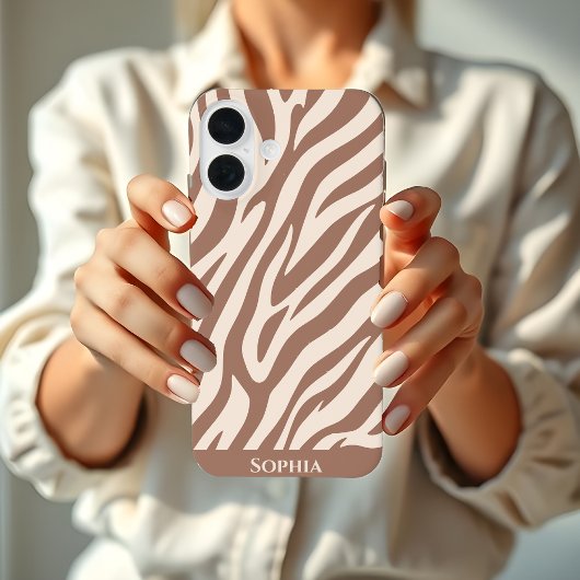 Zebraprint-Mocha Mousse iPhone 16 Hoesje