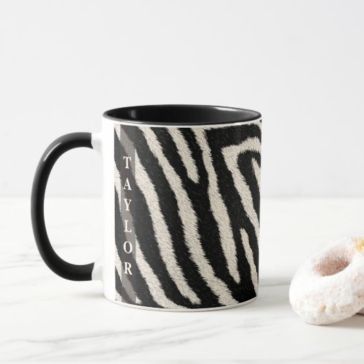 Zebraprint mok met eigen naam (Met donut)