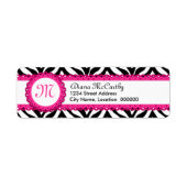 Zebraprint & roze kant monogram etiket (Voorkant)