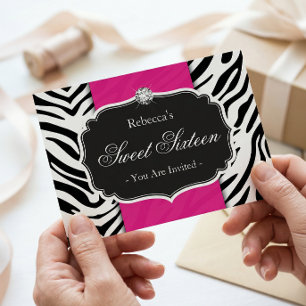 Zebraprint Roze Sweet 16 Sweet Sixteen Feest Kaart