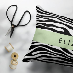 Zebraprint, strepen, zwart-wit, Jouw naam Accent Kussen