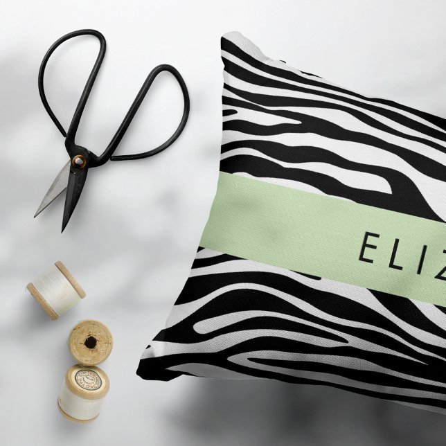 Zebraprint, strepen, zwart-wit, Jouw naam Accent Kussen (Creator heeft geüpload)
