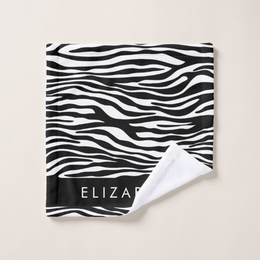 Zebraprint, strepen, zwart-wit, Jouw naam Bad Handdoek (Wasdoekje)