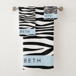Zebraprint, strepen, zwart-wit, Jouw naam Bad Handdoek