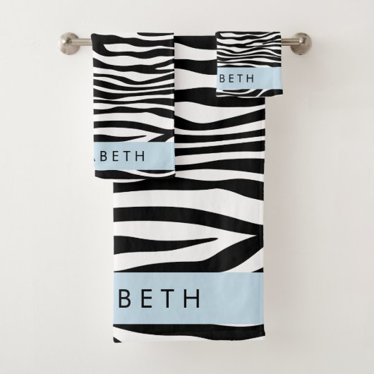 Zebraprint, strepen, zwart-wit, Jouw naam Bad Handdoek (Insitu)
