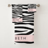Zebraprint, strepen, zwart-wit, Jouw naam Bad Handdoek (Insitu)