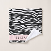 Zebraprint, strepen, zwart-wit, Jouw naam Bad Handdoek (Wasdoekje)
