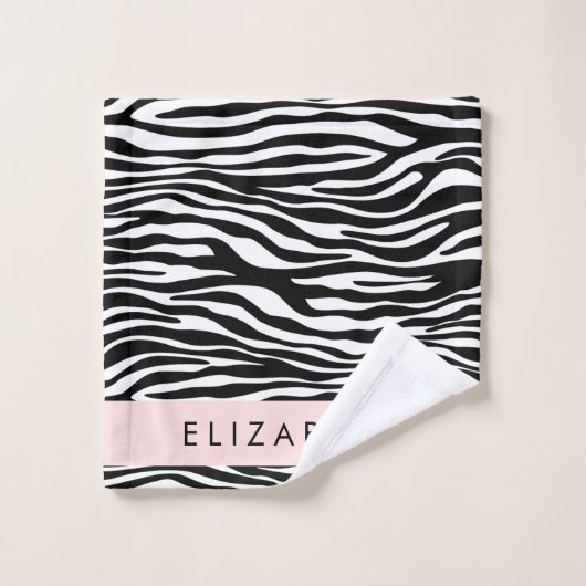 Zebraprint, strepen, zwart-wit, Jouw naam Bad Handdoek (Wasdoekje)