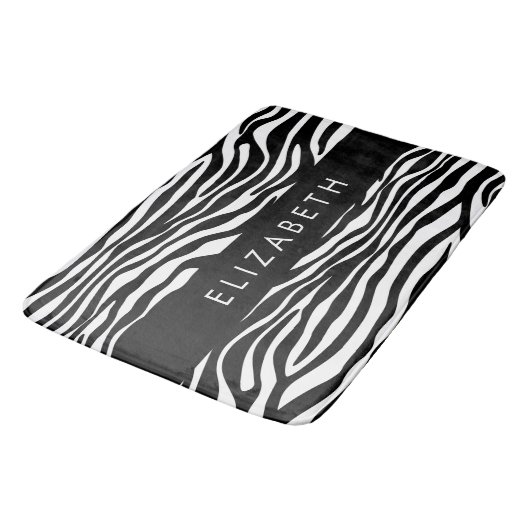 Zebraprint, strepen, zwart-wit, Jouw naam Badmat (Gekanteld)