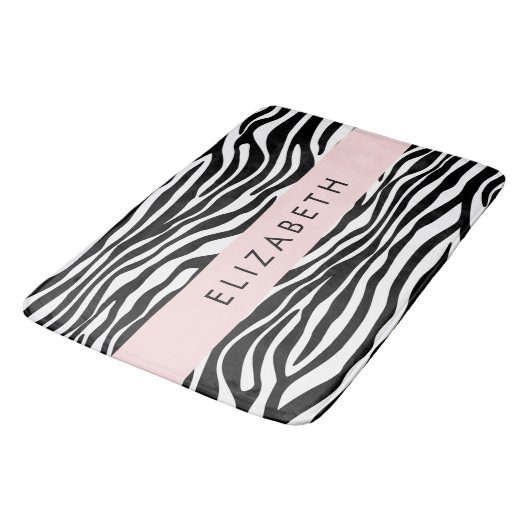 Zebraprint, strepen, zwart-wit, Jouw naam Badmat (Gekanteld)
