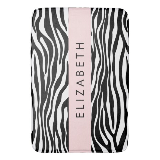 Zebraprint, strepen, zwart-wit, Jouw naam Badmat (Voorkant Verticaal)