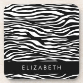 Zebraprint, strepen, zwart-wit, Jouw naam Bier Onderzetter (Voorkant)