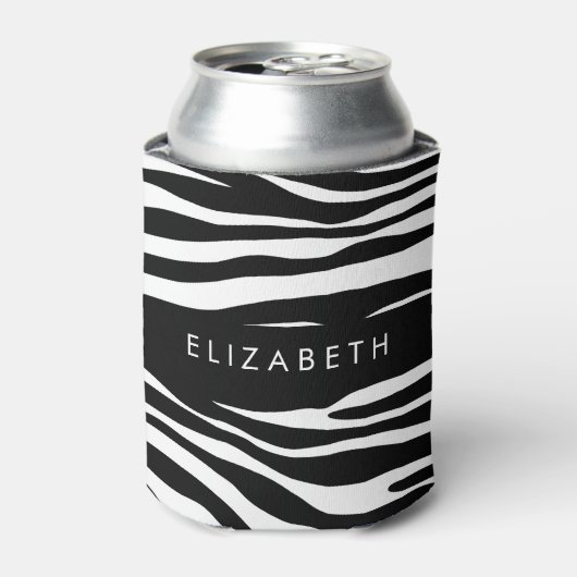 Zebraprint, strepen, zwart-wit, Jouw naam Blikjeskoeler (Blikje Voorkant)