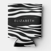 Zebraprint, strepen, zwart-wit, Jouw naam Blikjeskoeler (Voorkant)