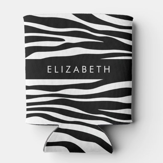 Zebraprint, strepen, zwart-wit, Jouw naam Blikjeskoeler (Achterkant)