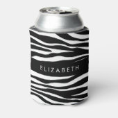 Zebraprint, strepen, zwart-wit, Jouw naam Blikjeskoeler (Blikje Achterkant)