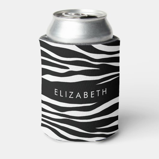 Zebraprint, strepen, zwart-wit, Jouw naam Blikjeskoeler (Blikje Achterkant)