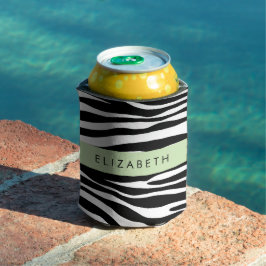 Zebraprint, strepen, zwart-wit, Jouw naam Blikjeskoeler