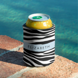 Zebraprint, strepen, zwart-wit, Jouw naam Blikjeskoeler