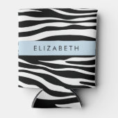 Zebraprint, strepen, zwart-wit, Jouw naam Blikjeskoeler (Voorkant)