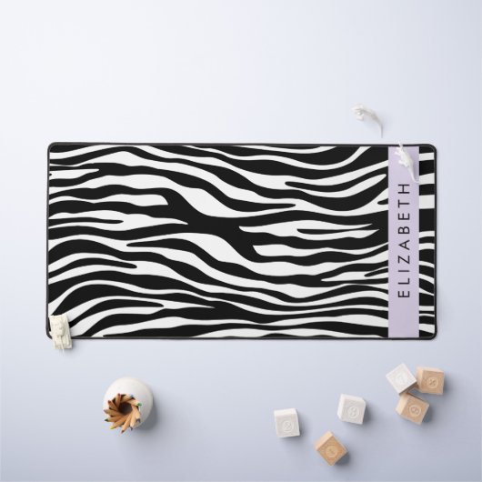 Zebraprint, strepen, zwart-wit, Jouw naam Bureaumat (Kindertafel)