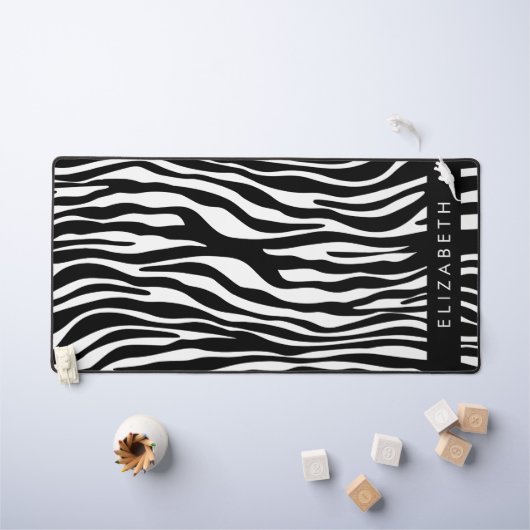 Zebraprint, strepen, zwart-wit, Jouw naam Bureaumat (Kindertafel)