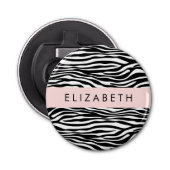 Zebraprint, strepen, zwart-wit, Jouw naam Button Flesopener (Voorkant)