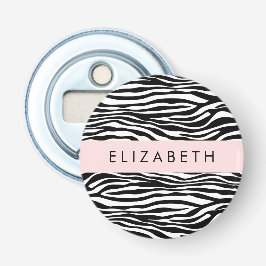 Zebraprint, strepen, zwart-wit, Jouw naam Button Flesopener