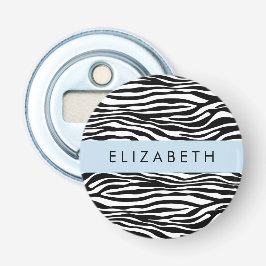 Zebraprint, strepen, zwart-wit, Jouw naam Button Flesopener
