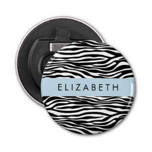 Zebraprint, strepen, zwart-wit, Jouw naam Button Flesopener