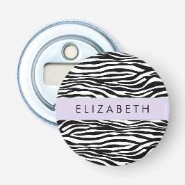 Zebraprint, strepen, zwart-wit, Jouw naam Button Flesopener