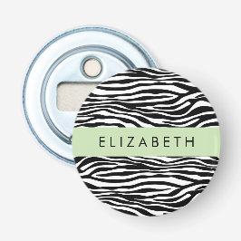 Zebraprint, strepen, zwart-wit, Jouw naam Button Flesopener