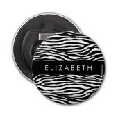 Zebraprint, strepen, zwart-wit, Jouw naam Button Flesopener (Voorkant)