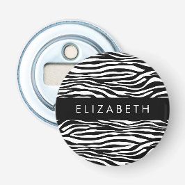 Zebraprint, strepen, zwart-wit, Jouw naam Button Flesopener