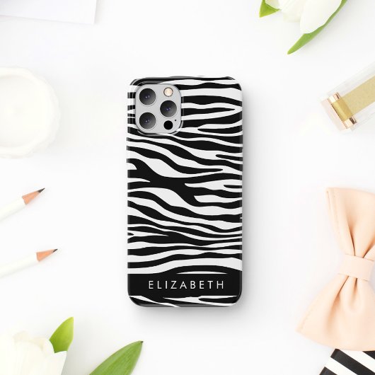Zebraprint, strepen, zwart-wit, Jouw naam Case-Mate iPhone Case