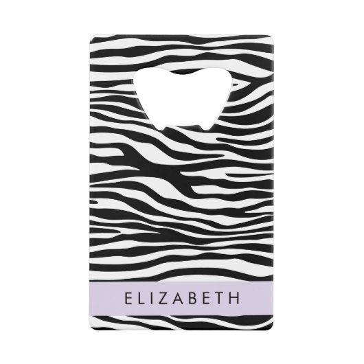 Zebraprint, strepen, zwart-wit, Jouw naam Creditkaart Flessenopener (Voorkant)