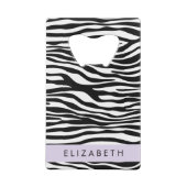 Zebraprint, strepen, zwart-wit, Jouw naam Creditkaart Flessenopener (Achterkant)
