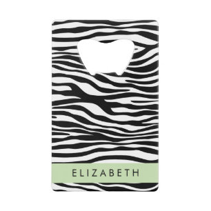 Zebraprint, strepen, zwart-wit, Jouw naam Creditkaart Flessenopener