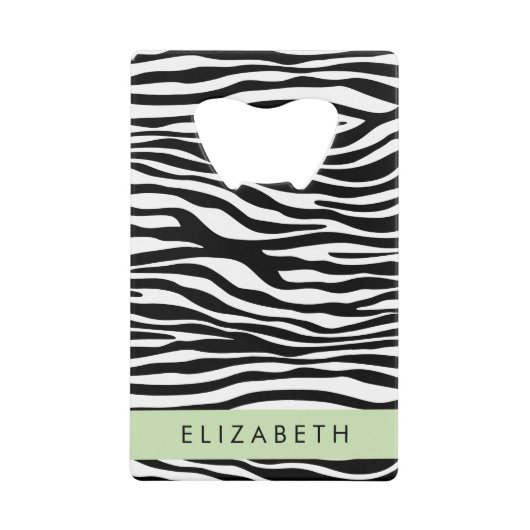 Zebraprint, strepen, zwart-wit, Jouw naam Creditkaart Flessenopener (Voorkant)