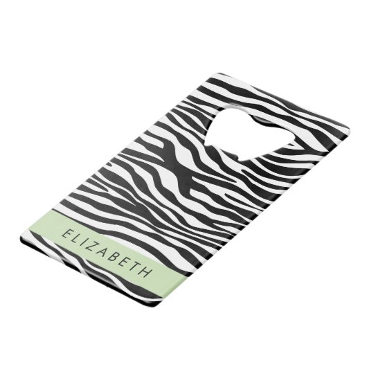 Zebraprint, strepen, zwart-wit, Jouw naam Creditkaart Flessenopener (Voorkant Gekanteld)